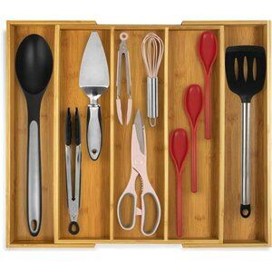 Expandable Bamboo Kitchen Drawer Organizer Utensil Flatware Cutlery Tray